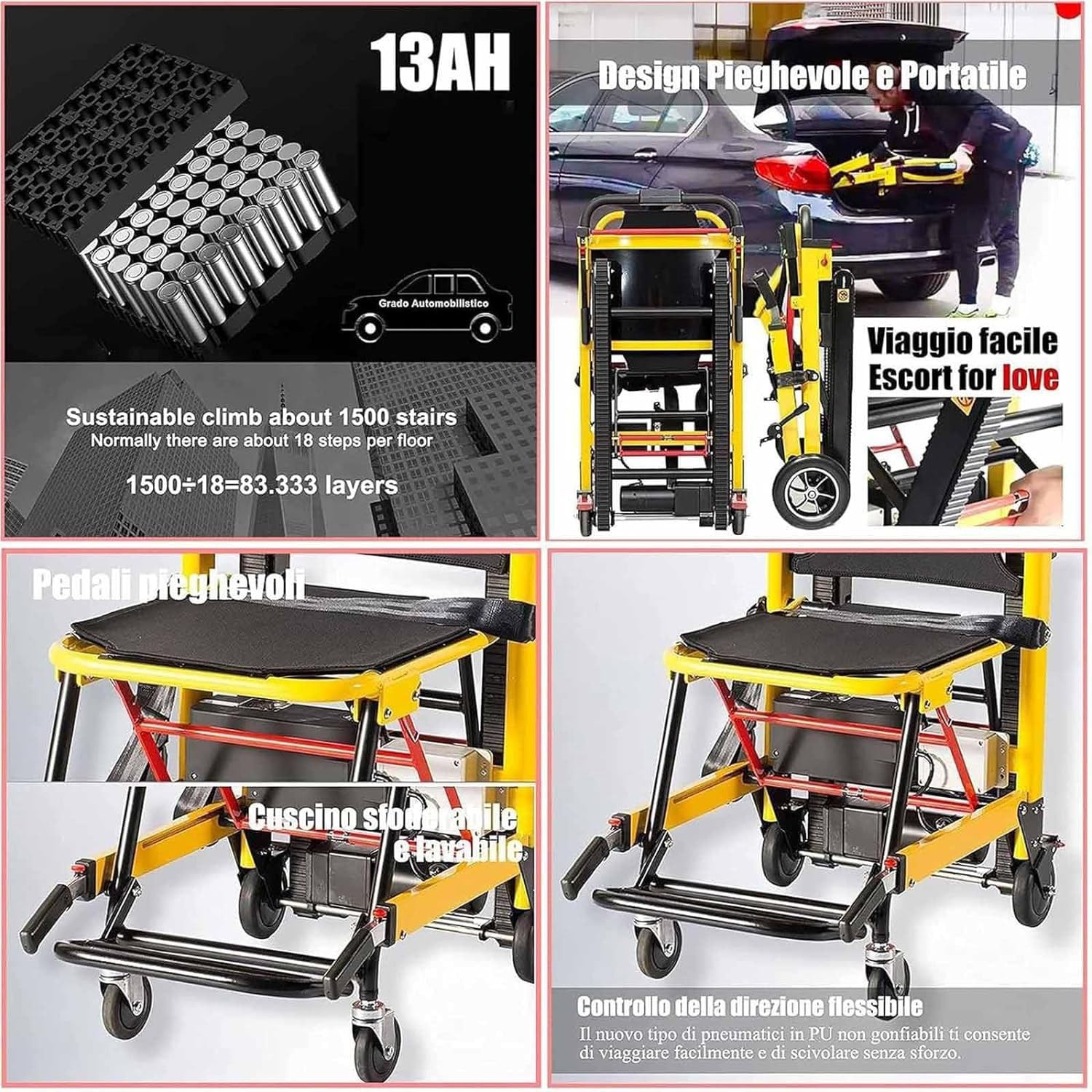 Qiang 120W Fauteuil Roulant électrique pour Monter Escaliers,Machine Intelligente pour Monter Et Descendre Escaliers,pour Monter Escaliers Personnes âgées Handicapées