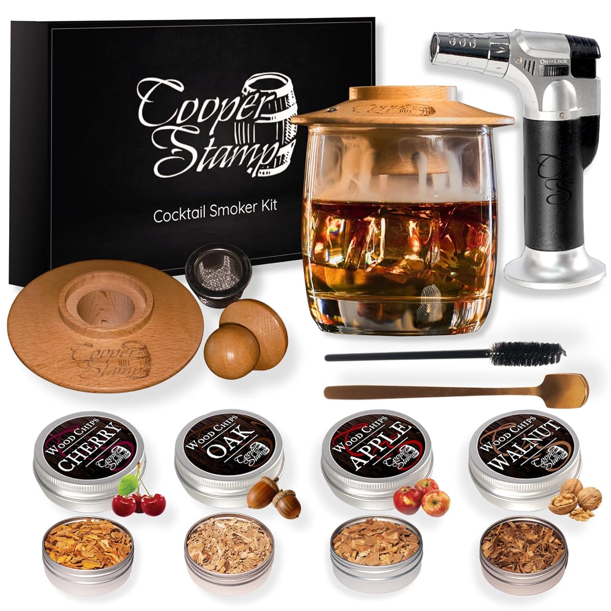 COOPER STAMP Cocktail Smoker Kit with Torch, Complete Home Bar Smoking Set