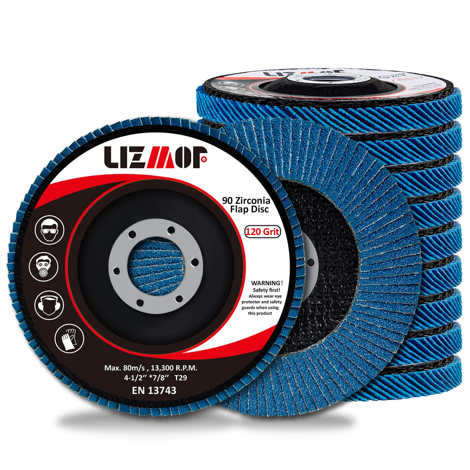 LIZMOF Grinding Wheel 4-1/2 x 7/8 Inch for Angle Grinder, 120 Grit Flap Disc for General Purpose Metal & Stainless Steel, Type 29 Flap Wheel, Zirconia