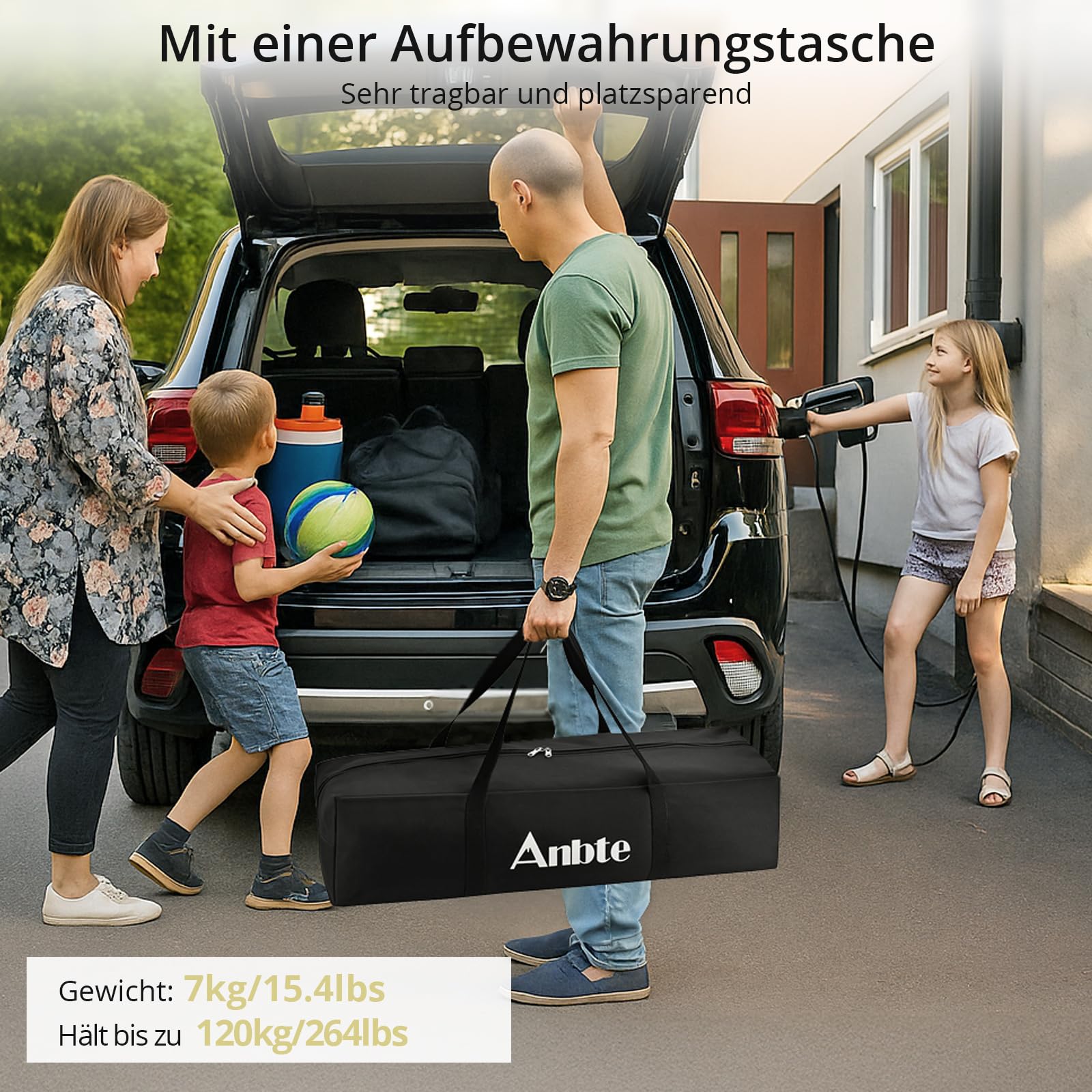 Anbte Campingtisch Klappbar bis 120kg Übergröße 122x60x74cm(LxBxH) Alu Rolltisch für 6 bis 8 Personen X-Frame Design Klapptisch mit Tragetasche für Outdoor Balkon Garten Strand Picknick (Schwarz)