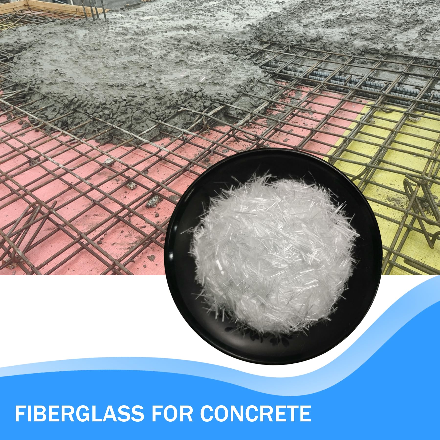 Fibre de verre pour béton, fibre de béton de 1,9 cm de long, fibre de verre hachée AR-Glass pour renforcement du mortier de ciment (blanc, 2 kg)