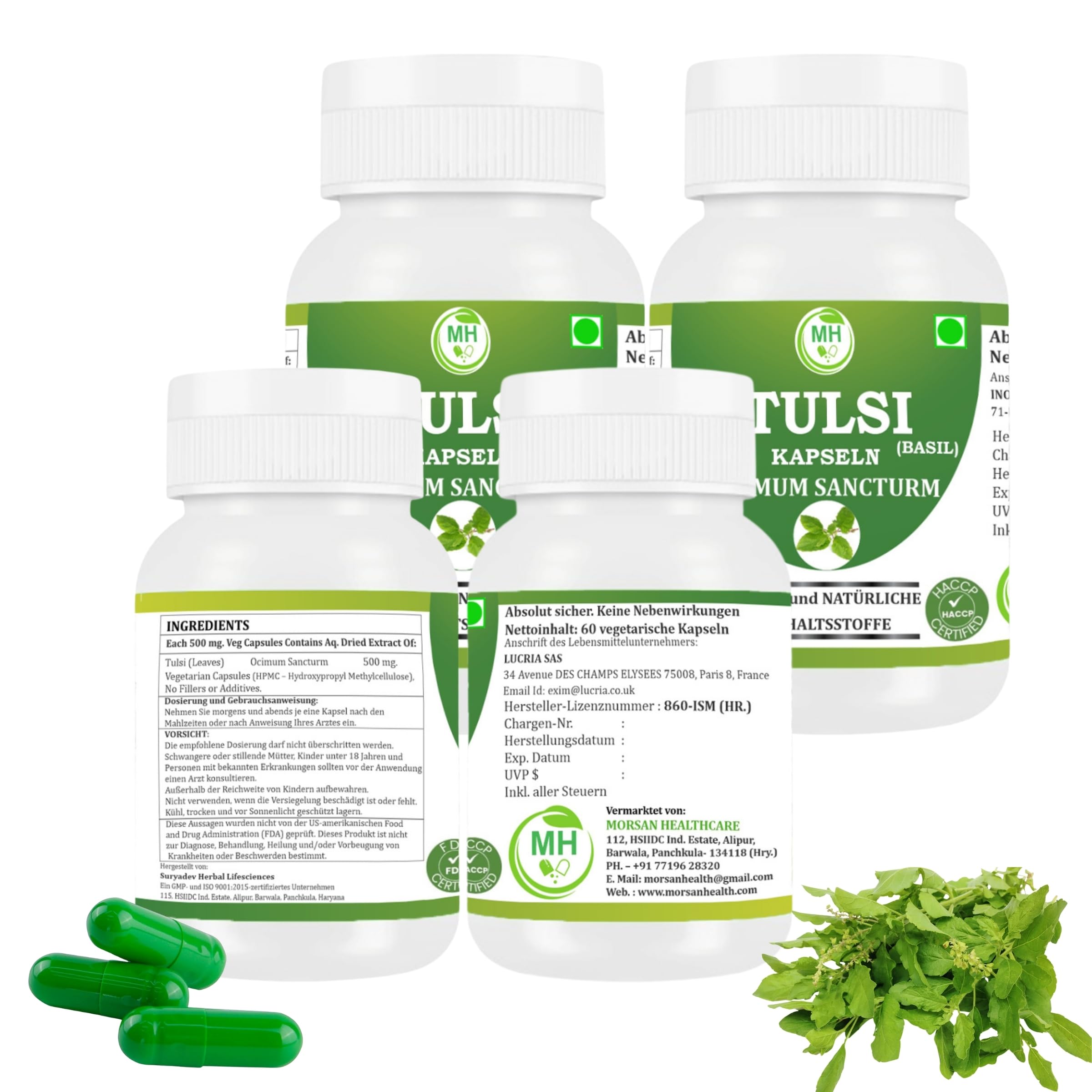Tulsi Kapseln (Heiliges Basilikum – Ocimum sanctum) | Ayurvedisches pflanzliches Nahrungsergänzungsmittel | 240 Vegane Kapseln (Packung mit 4), Vegan & Glutenfrei