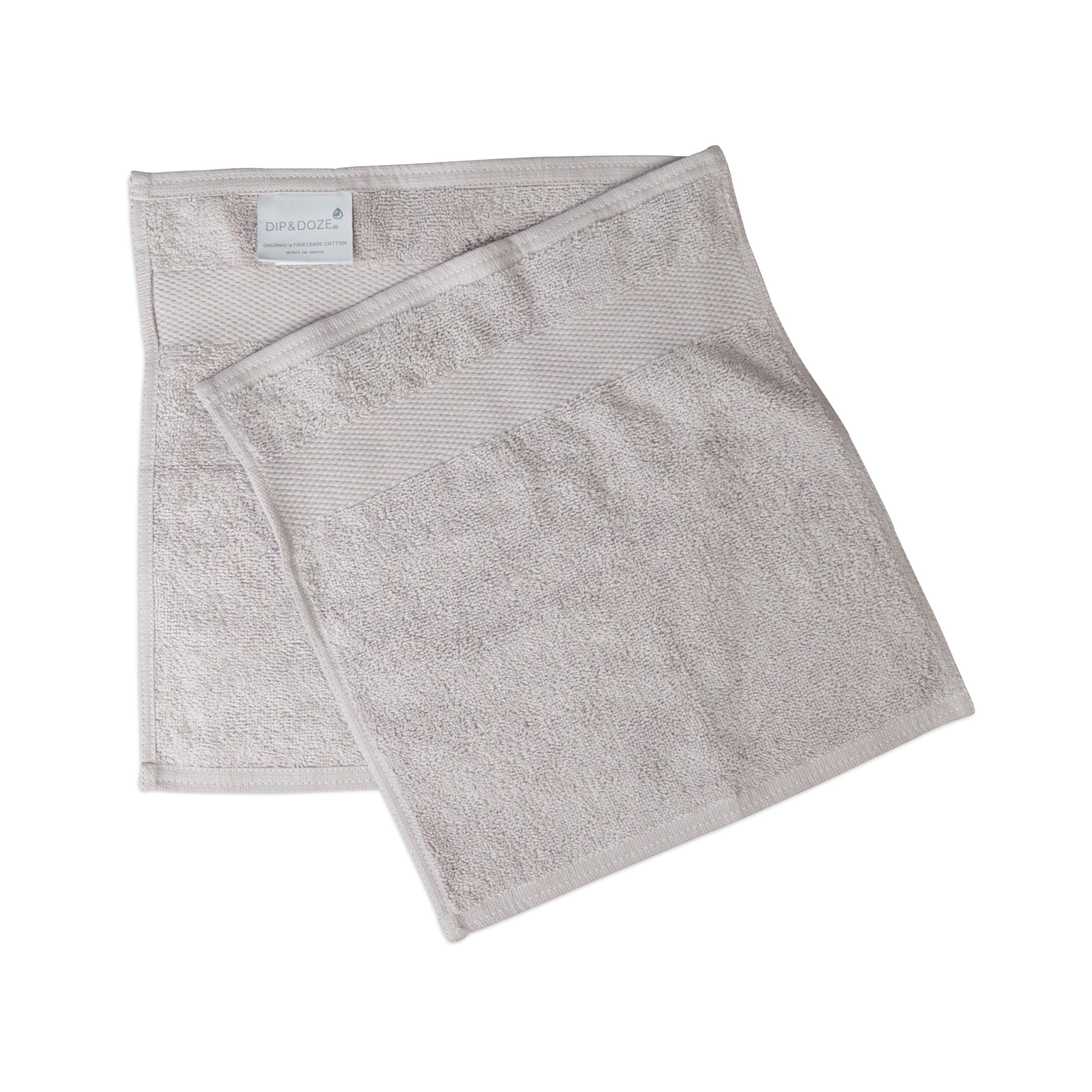 DIP & DOZE Luxury 100% Organic Cotton Face Cloth Flannel Finger Tip Towels | 2 Pack or 4 Pack | Super Soft Absorbent Washcloths | Light Grey - 2 Pack