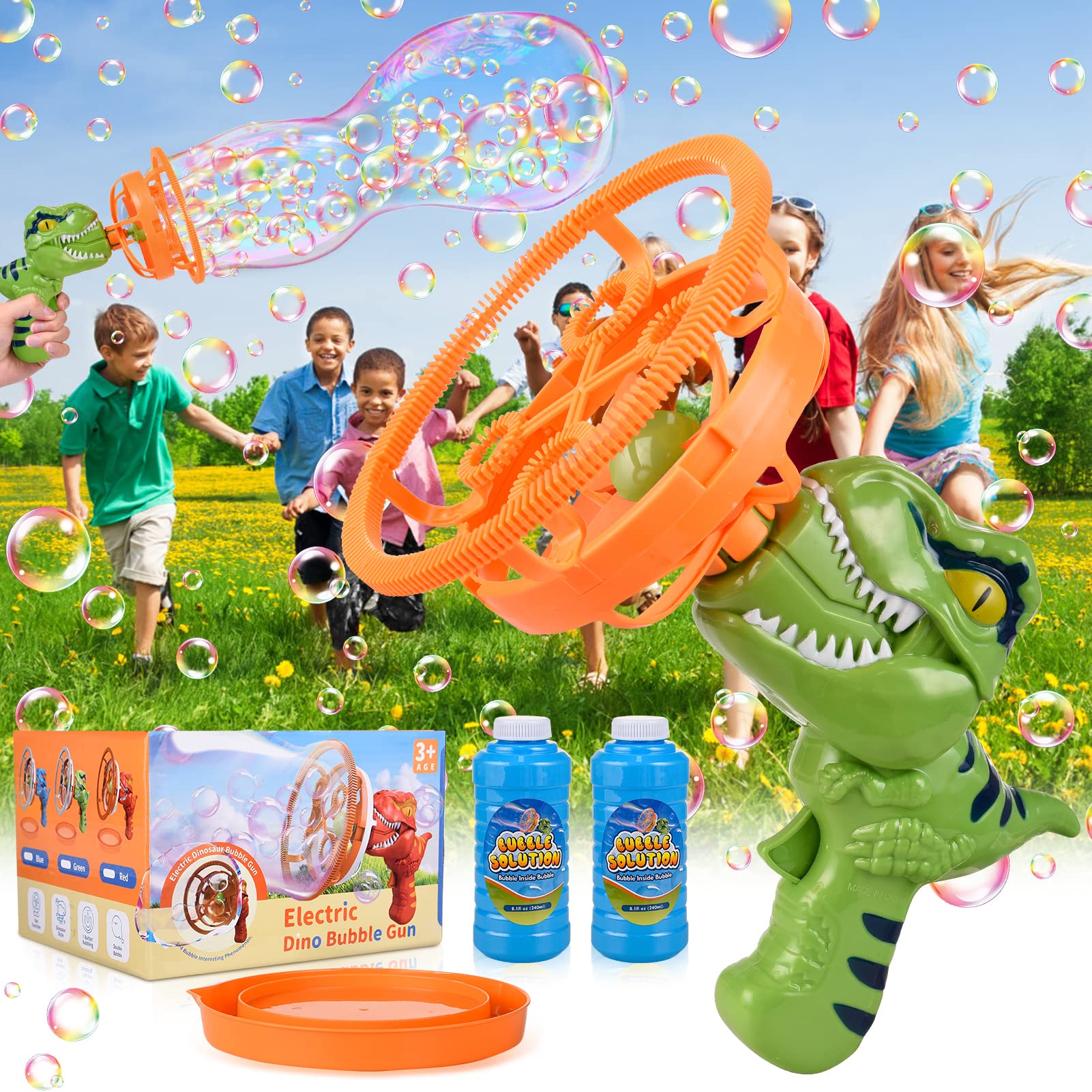 Pistolet à Bulles Dinosaure Automatique - Machine à Bulles Avec Solution Pour Enfants - Idéal Fêtes Et Anniversaires