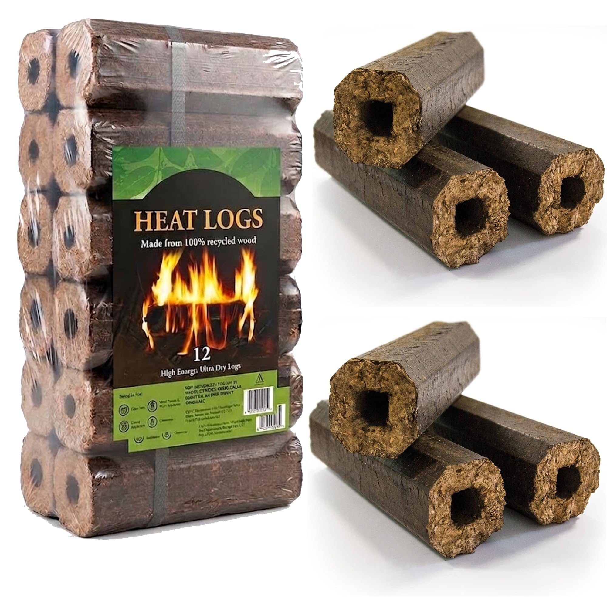 Shimada Heat Logs High-Energy Easy to Light, Next-Gen Wood Fuel Briquettes (2 Packs (24 Logs))