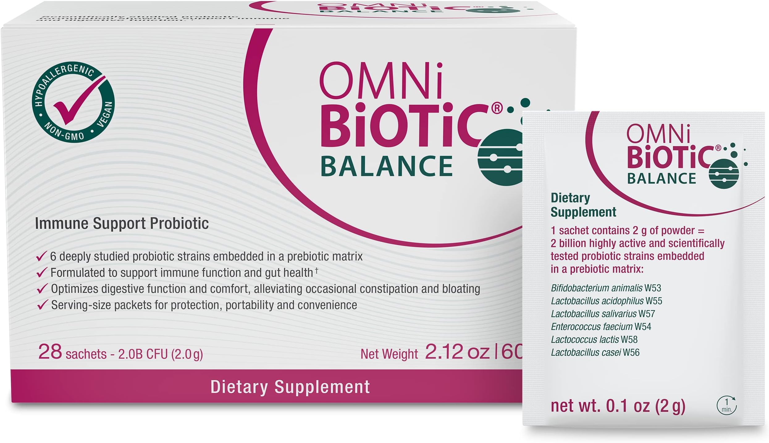 Balance Probiotic Immune Support - Bifidobacterium & Lactobacillus - Hypoallergenic - Immune Booster Supplement for Men and Women - Non-GMO (28 Daily Packets)