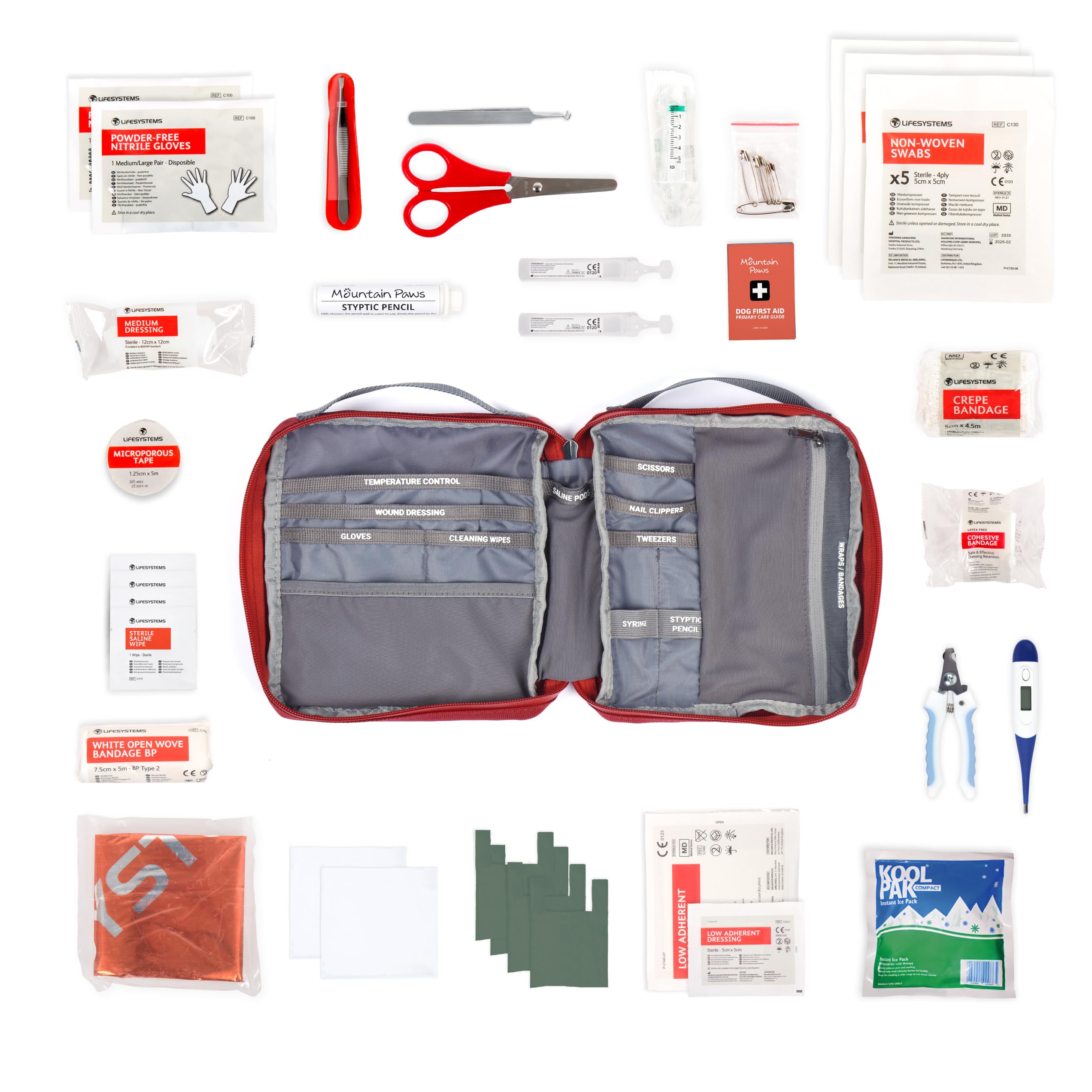 Mountain Paws Ultimate Dog First Aid Kit – 56 pezzi Essential Care Pack per cani, facile da trasportare, ideale per viaggi, casa, vacanze, passeggiate di più giorni