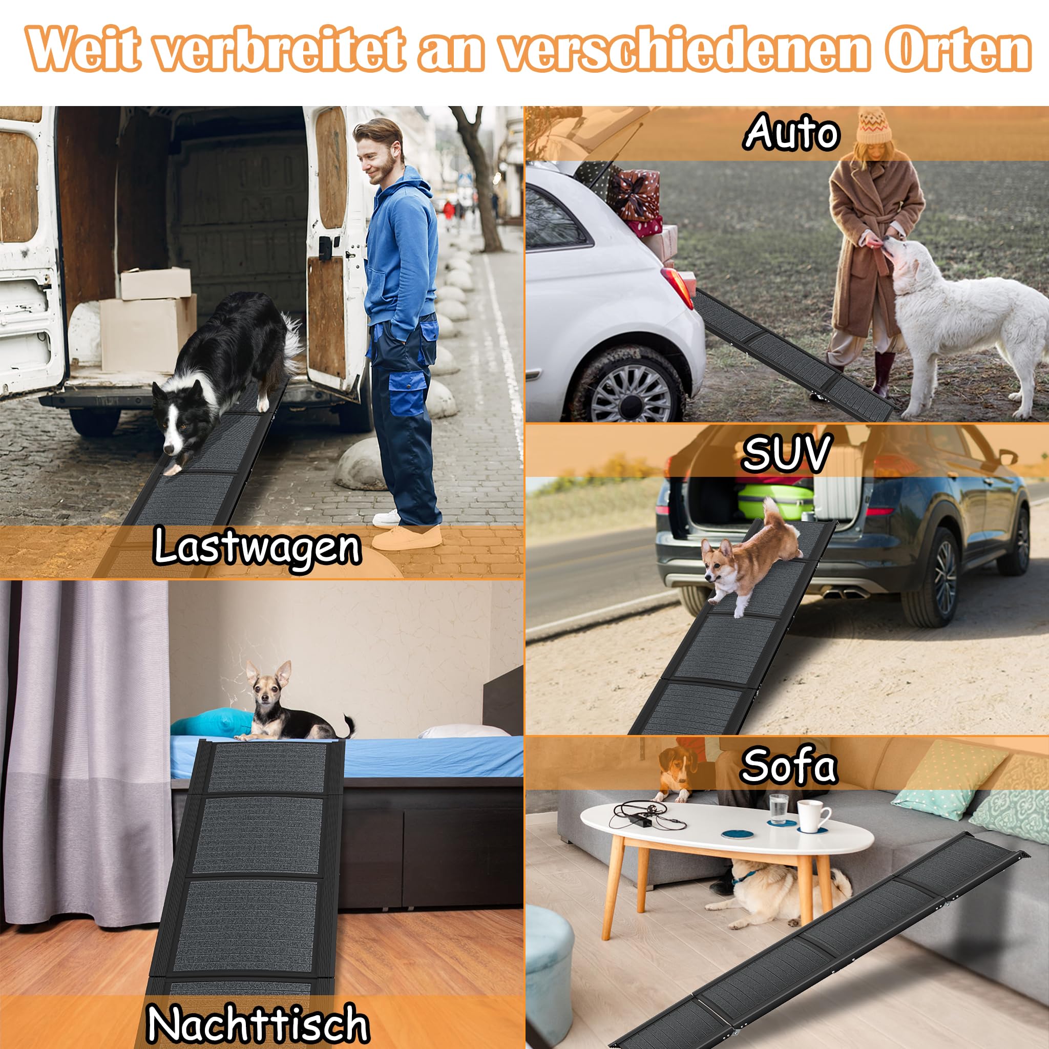 NAIZY Hunderampe Klappbare, 157 cm Hunde Ramp Hundetreppe mit Rutschfester Stoff & Griff Haustierrampe Kofferraumrampe Einstiegshilfe für Hund/Katz/Haustier bis 110 kg