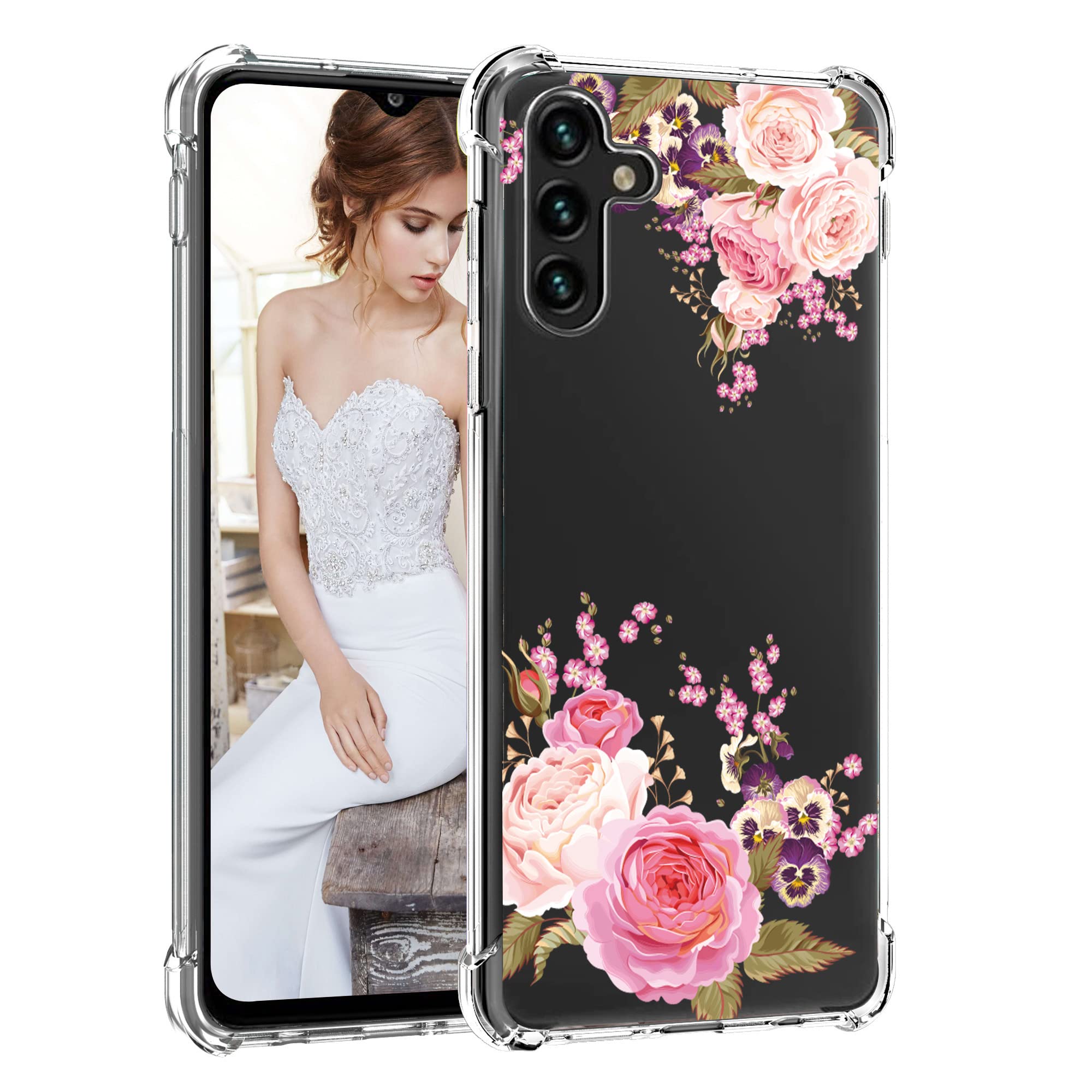 Bereajoyfor Galaxy A13 5G Case,TPU Soft Rubber Four Corners Reinforced Anti-Fall Mobile Phone case Cover for Samsung Galaxy A13 5G (Pink Flower)