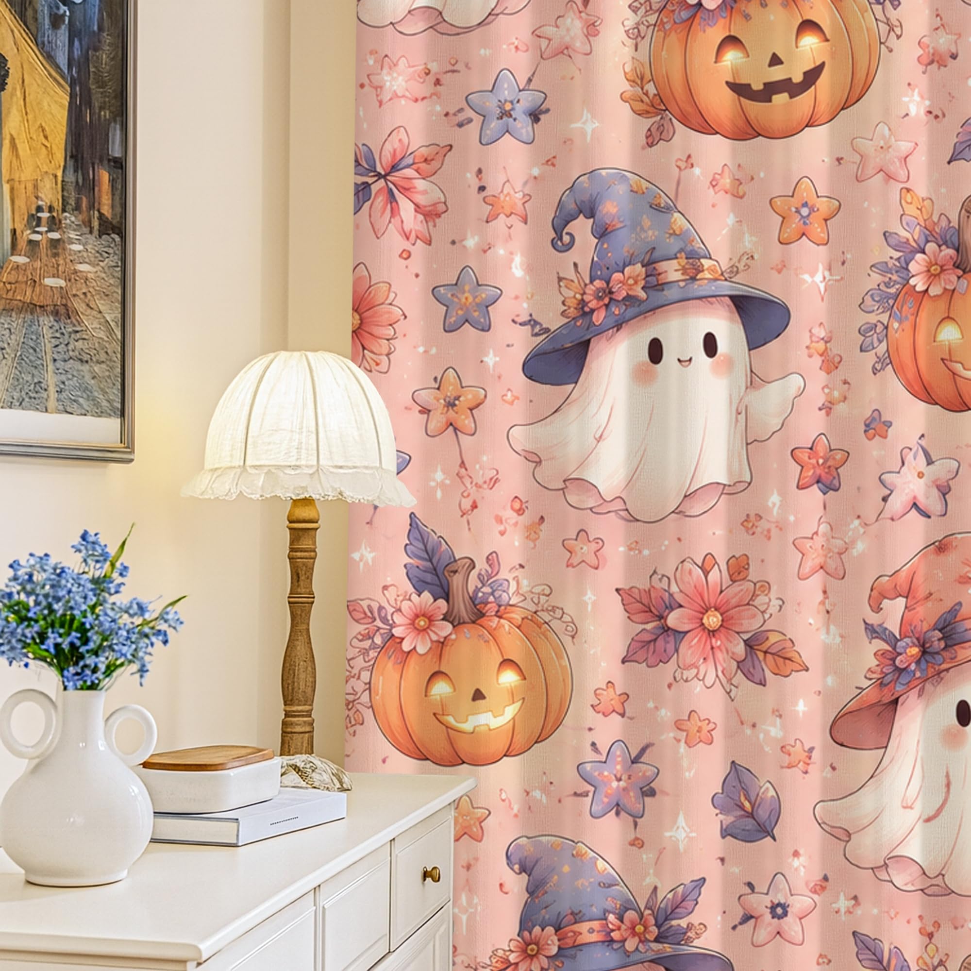 Rideaux occultants fantômes au motif chapeau de citrouilles fantaisistes