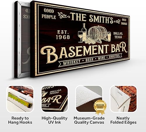 Miniatura 3 de TAILORED CANVASES Letrero de barra personalizado decoración de barra en el sótano, arte de pared en lienzo de salón para cueva de hombre, cocina,