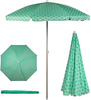 PICNIC TIME 5.5 Ft Outdoor Canopy Sunshade Beach Umbrella, Beach Chair and Small Patio Umbrella, (Mermaid Teal)