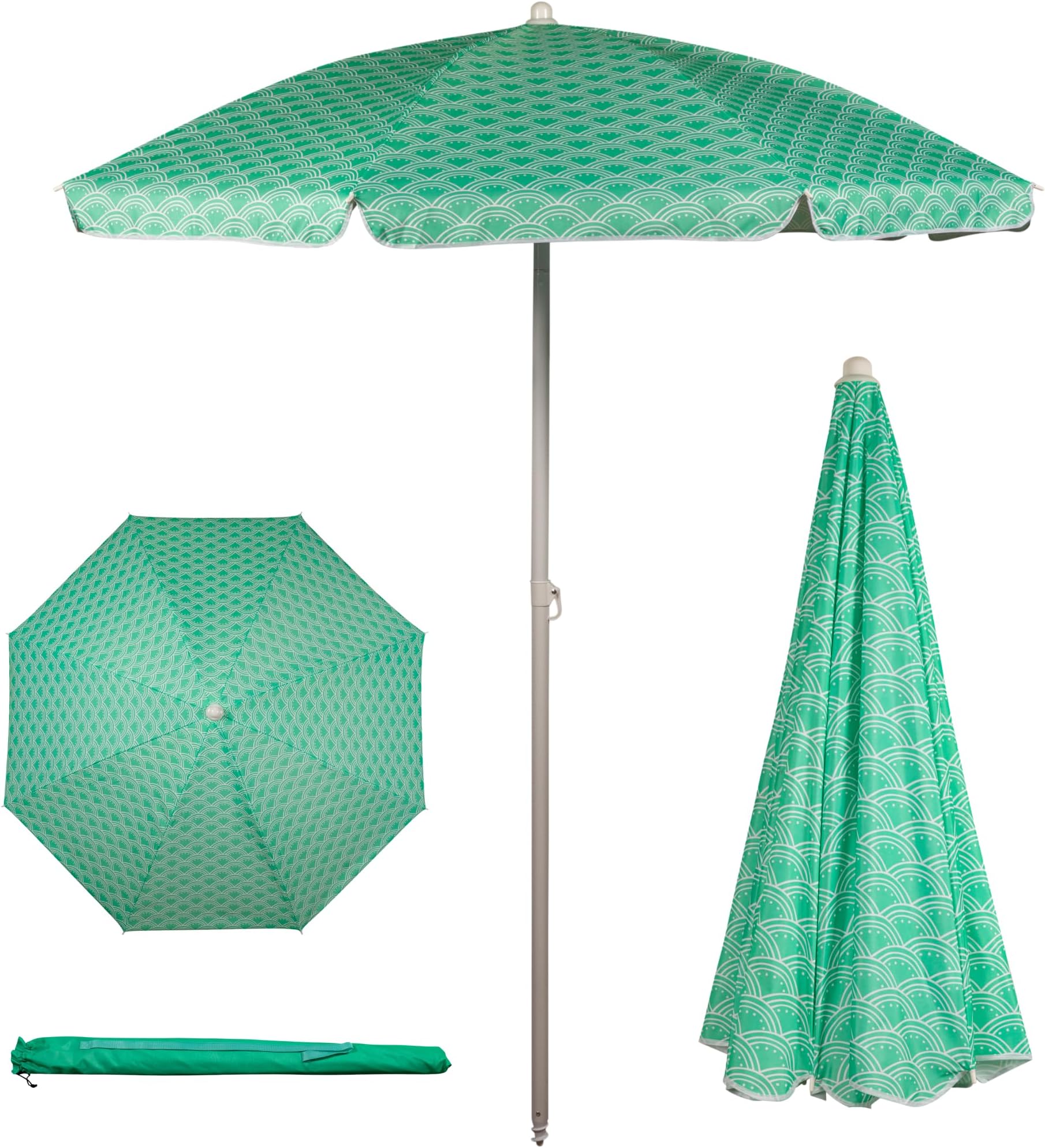 5.5 Ft Outdoor Canopy Sunshade Beach Umbrella, Beach Chair and Small Patio Umbrella, (Mermaid Teal)