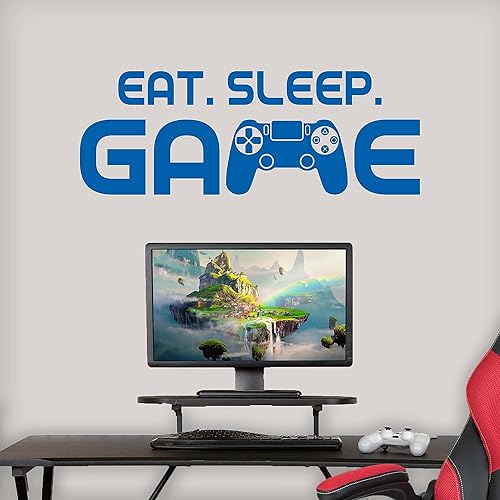 Calcomanías de pared de juego Eat Sleep  Decoración de sala de juegos para niños  Calcomanías de pared para juegos  Calcomanías de videojuegos  Azul