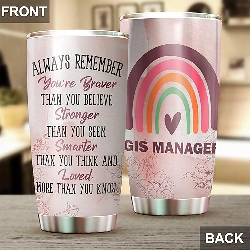 Miniatura 4 de MEDROC Always Remember You're Braver Stronger GIS Manager - Vaso de acero inoxidable de 20 onzas, regalos de oficina, mujeres, hombres, amigos de