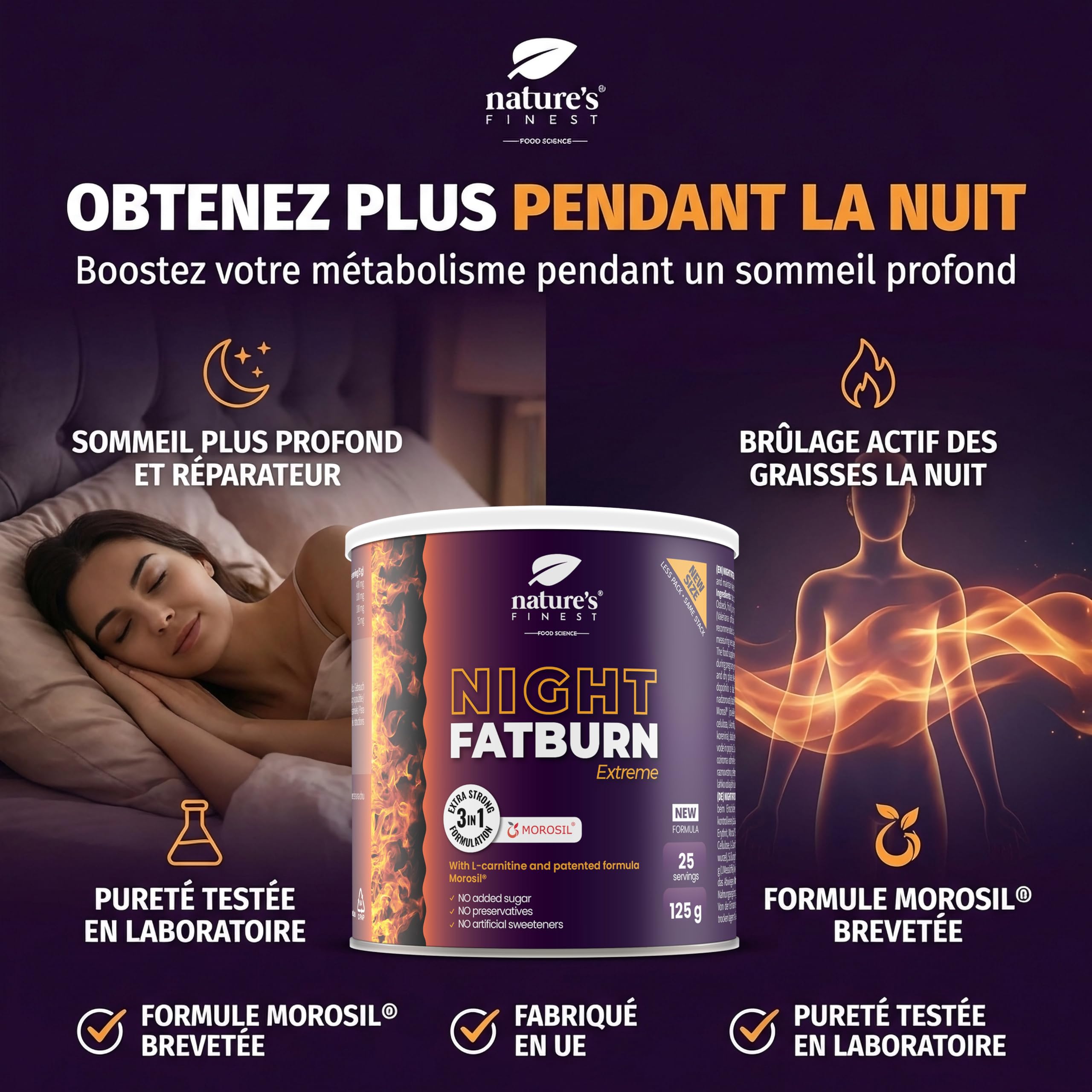 Nutrisslim Night Fatburn Brûleur De Graisse Extrême 125 g Morosil 400 Mg Perte De Poids L-Carnitine Extrait De Vin Rouge Valériane Sommeil