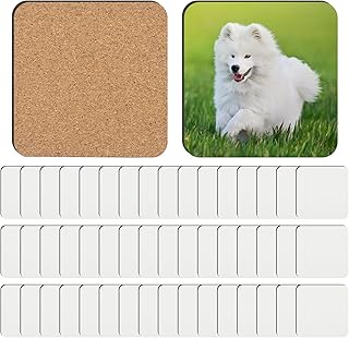 48 PCS Sublimation Coasters Blanks MDF Cork Back Heat Transfer Wood Hardboard Sublimation Square Coasters Blanks Bulk DIY Crafts for Christmas, 3.93 x 3.93 inch