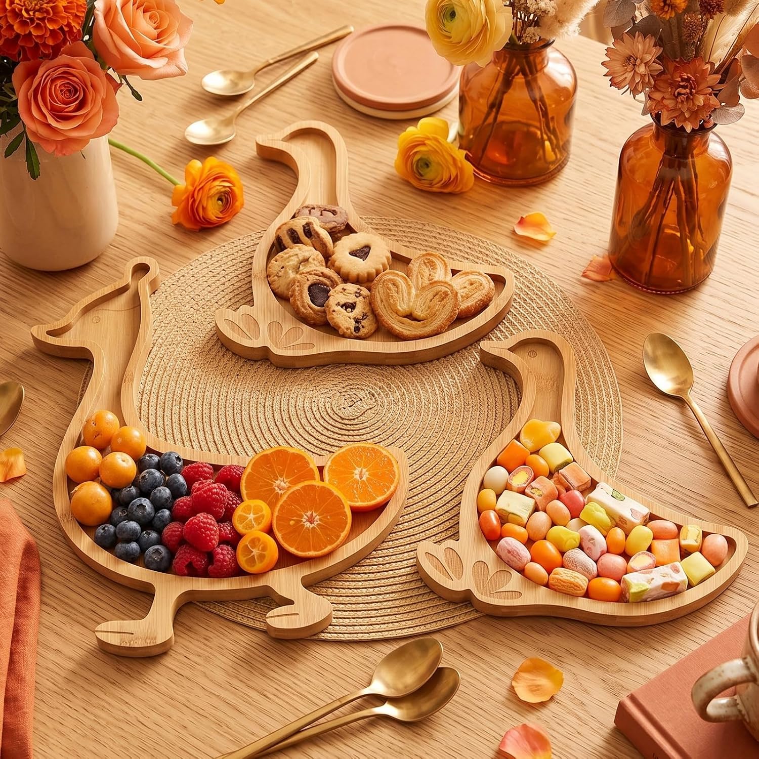 3 Pcs Wooden Goose Party Decoration Wooden Food Serving Trays