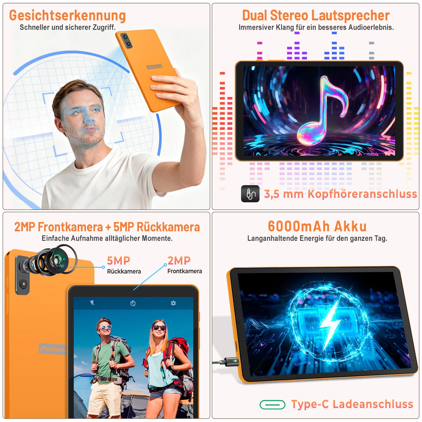 Android 16 Tablet 8,7 pollici, 4G LTE Tablet con SIM, WiFi 5, 16 GB RAM + 64 GB, fino a 2 TB, Widevine L1, Gemini AI, GPS, Face Unlock, batteria da 6000 mAh