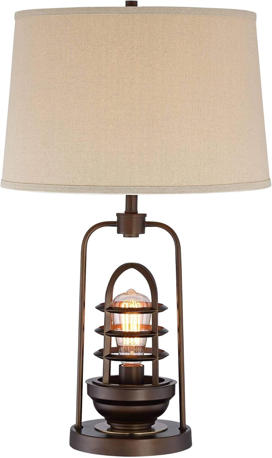 Gеt Pорulаr оƒƒеr Hobie Industrial Table Lamp with Nightlight Antique LED Edison Bulb 27.5 Tall Rust Bronze Brown Cage Drum Shade Decor for Living Room Bedroom House Bedside Nightstand Home - Franklin Iron Works