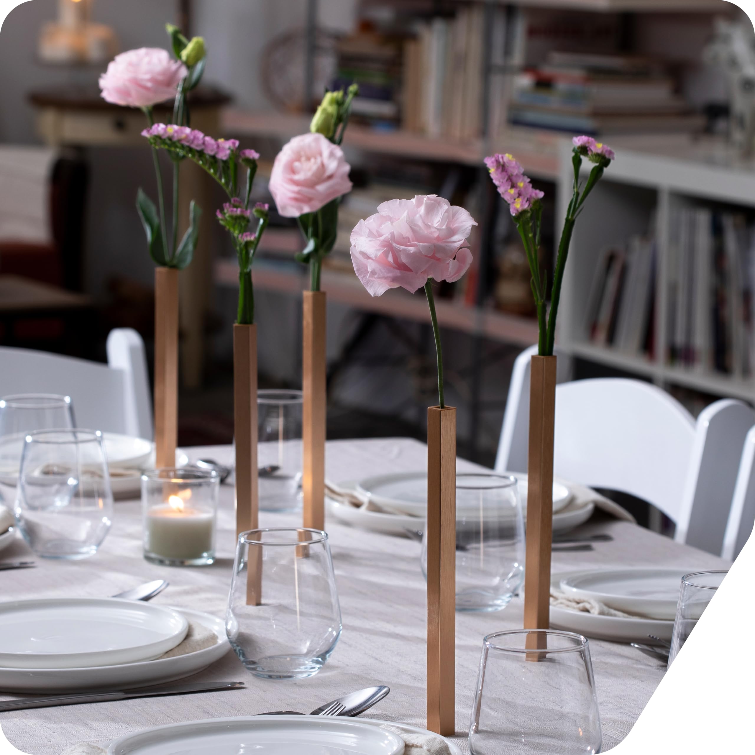 Peleg Design – Set de 5 Jarrones Magnéticos Dorados de Aluminio, Decoración Moderna para Hogar y Jardín, Ideal para Flores Reales o Artificiales (Dorado)