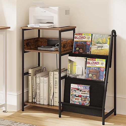 Miniatura 2 de Soporte de impresora con estación de carga, soporte para tocadiscos con almacenamiento de discos de vinilo, hasta 250 álbumes, mesa auxiliar con