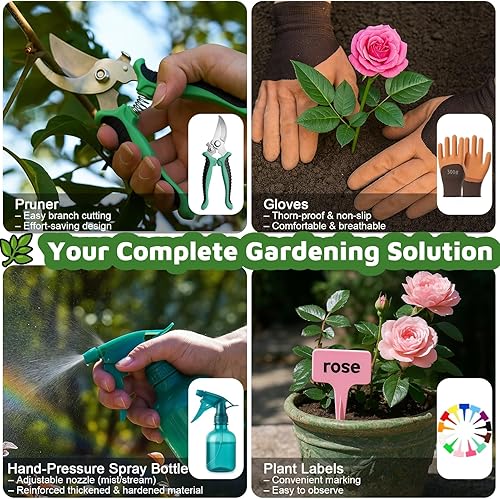 Miniatura 4 de Juego de herramientas de jardinería para mujer, 10 piezas, herramientas de mano de jardinería resistentes con bolsa de almacenamiento de moda, juego