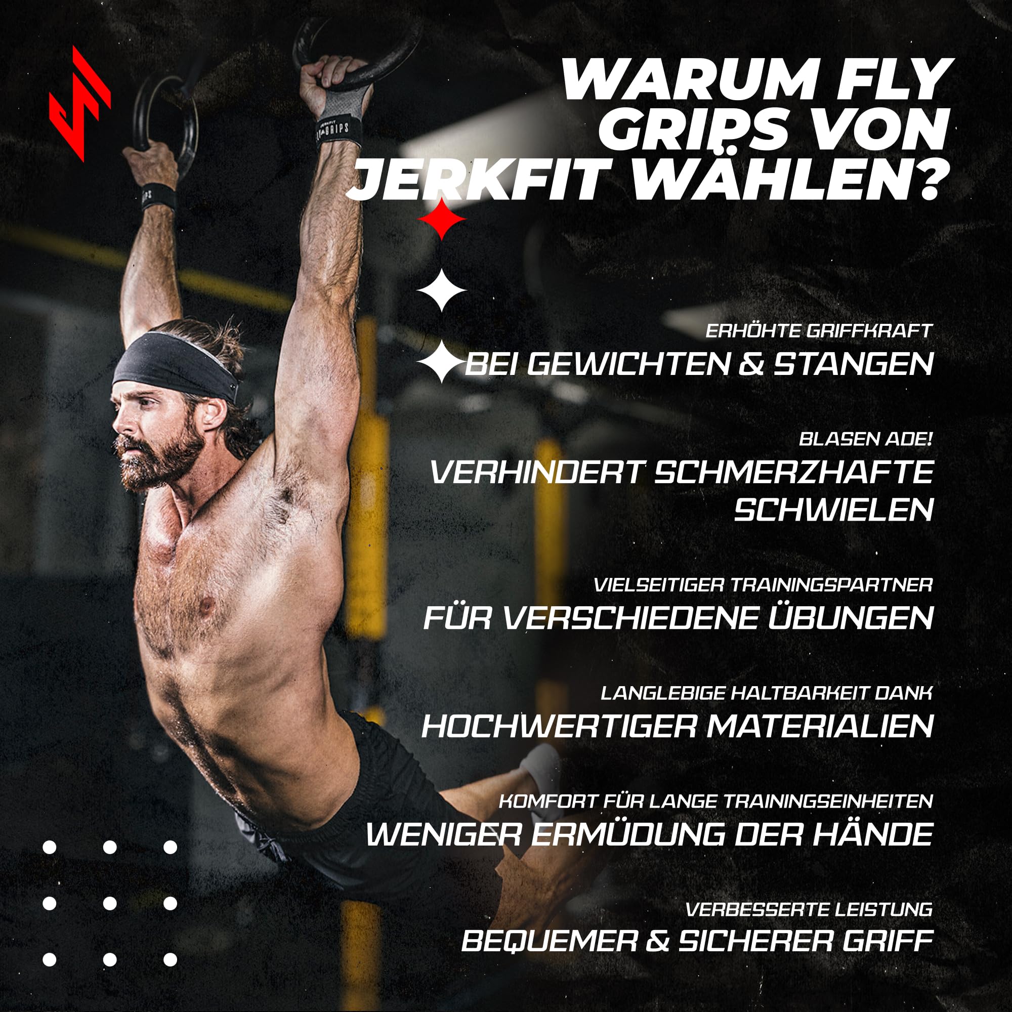 JerkFit Fly Grips, 2-Finger Vegane Gymnastikgriffe für Klimmzüge – Schutz für Hände, Handflächen und Stangen gegen Risse und Blasen