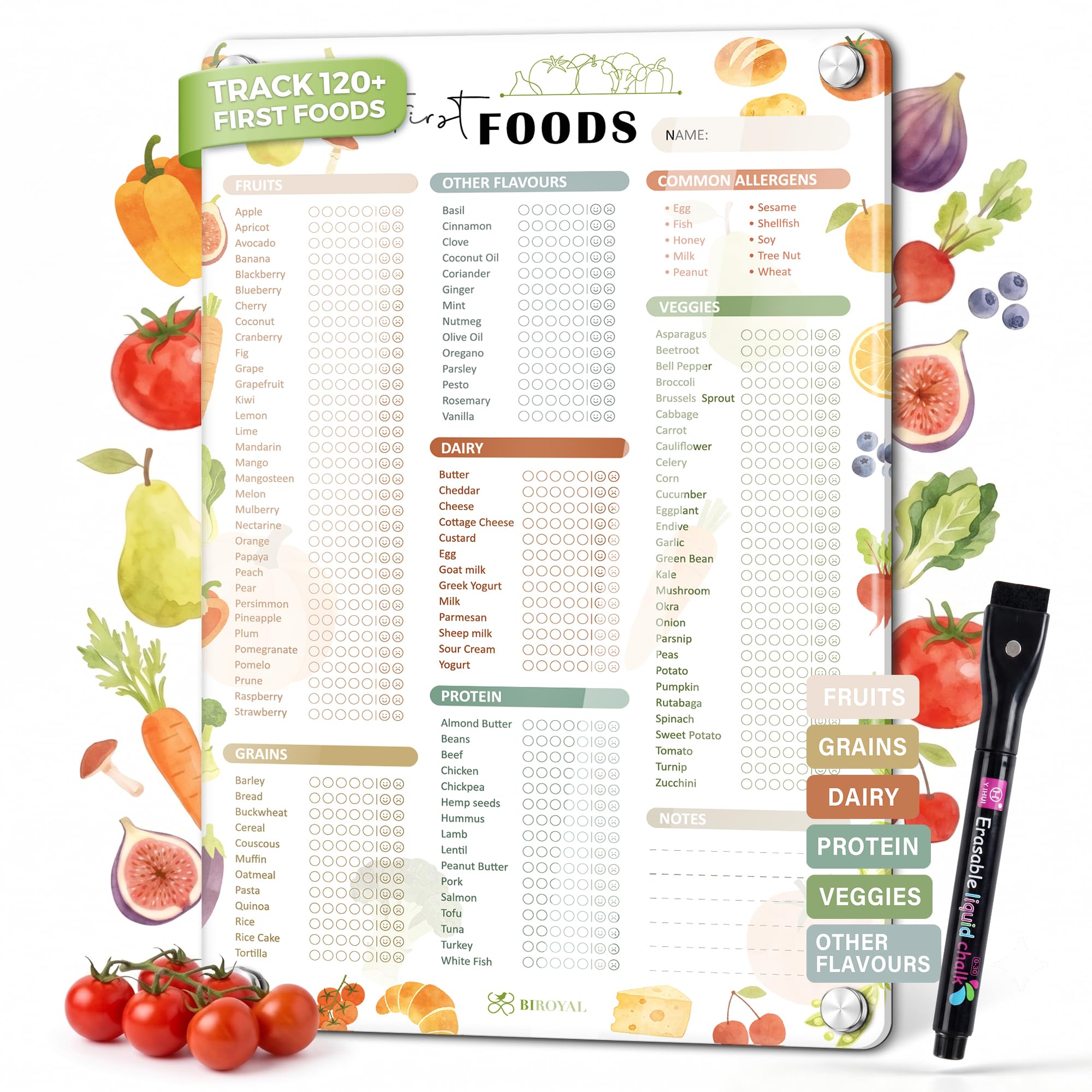 BIROYAL Acrylic Baby Weaning Chart, Baby Weaning Essentials, Magnetic First Foods Tracker Fridge Chart & Daily Food Log Meal Planner, 11.8"x7.9" Magnetic Food Tracker for Fridge and Metal Plate โ image 1