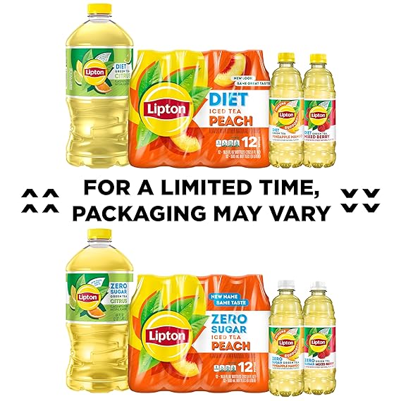 Lipton Immune Support Zero Sugar Iced Tea, Green Tea Pineapple Mango, 16.9 fl oz Bottles, (12 Pack), Vitamin C, Zinc