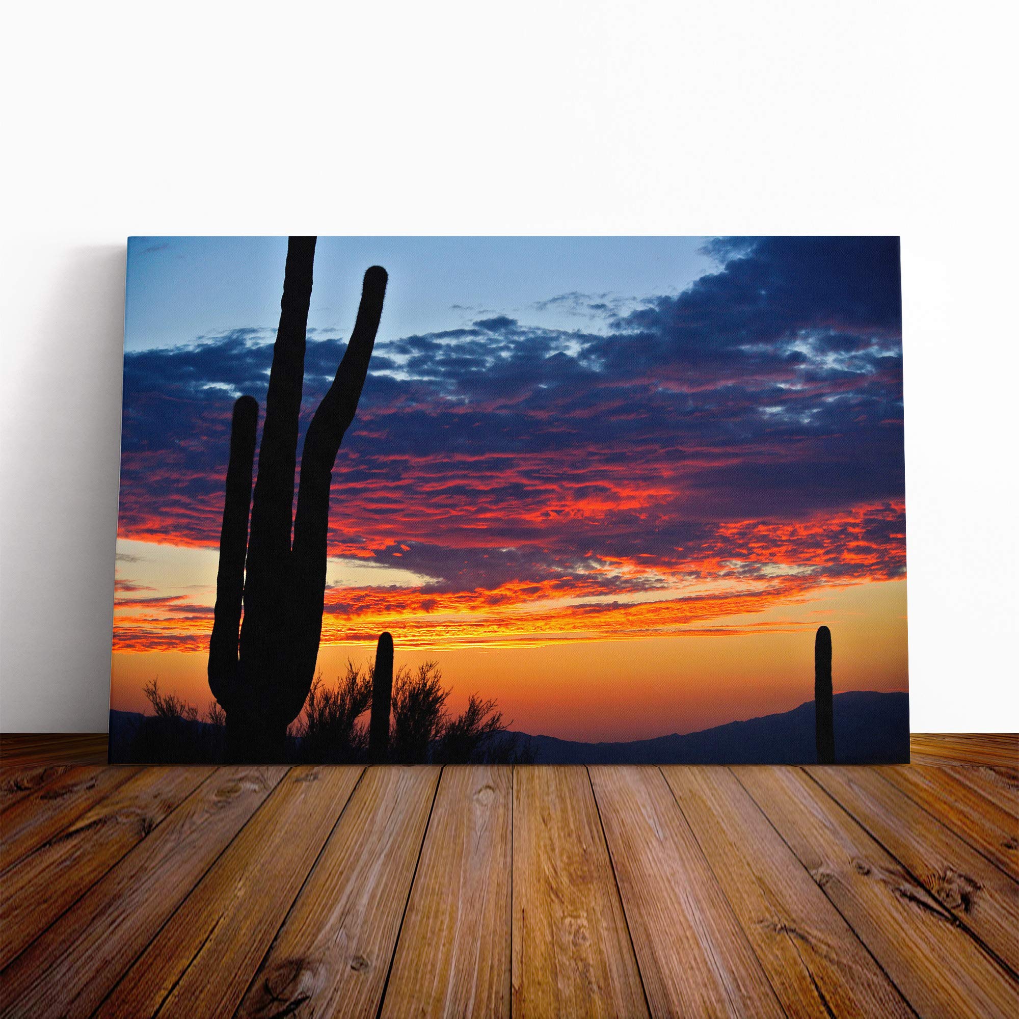 Landscape Cactus Sunset Canvas Print | Gallery Wrapped 30mm Frame Wall Art | 24x16 inches | Ready to Hang | Modern Floral Picture | Living Room Bedroom Lounge Office