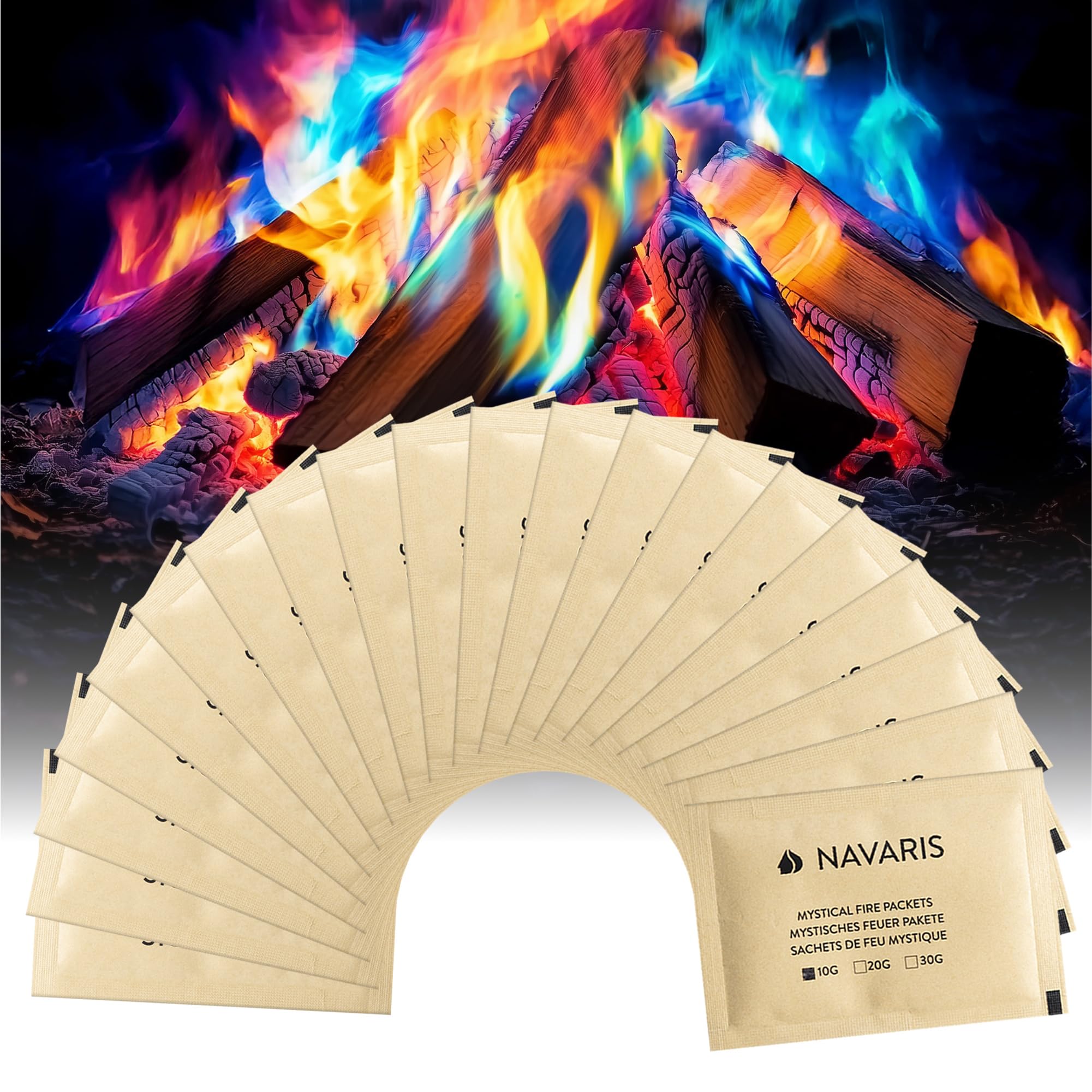 Navaris Black Mystical Fire Packets - Fire Pit Colour Changing Flames Powder Sachets - Rainbow Fire Magic Fire Changer Dust For Bonfire Night - Firepit Accessories - 10-Pack 10G (0.4Oz)