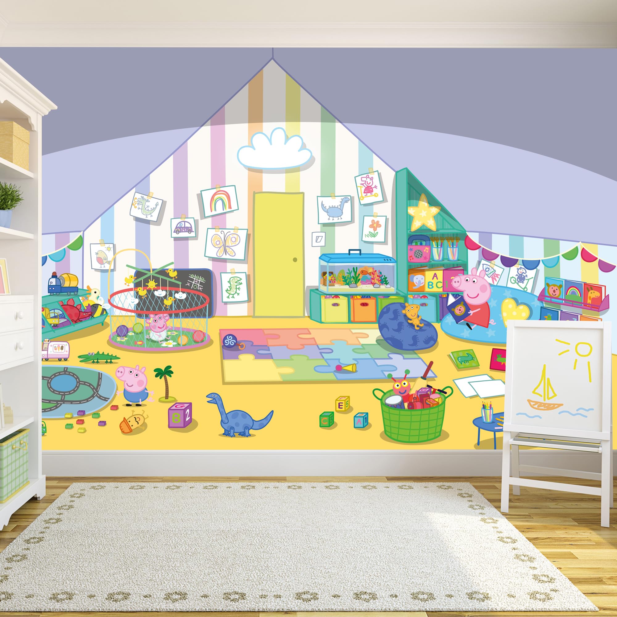 Peppa Pig Full Mural - Peppa, George and Evie Playroom (2m Height x 2m Width)