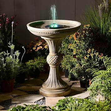 Sunlinua 24.02H Outdoor Water Fountain with LED Lights Italian Resin Garden Fountain for Patio Yard Weather-Resistant Cascading Waterfall Feature with Quiet Pump Elegant Backyard Decor