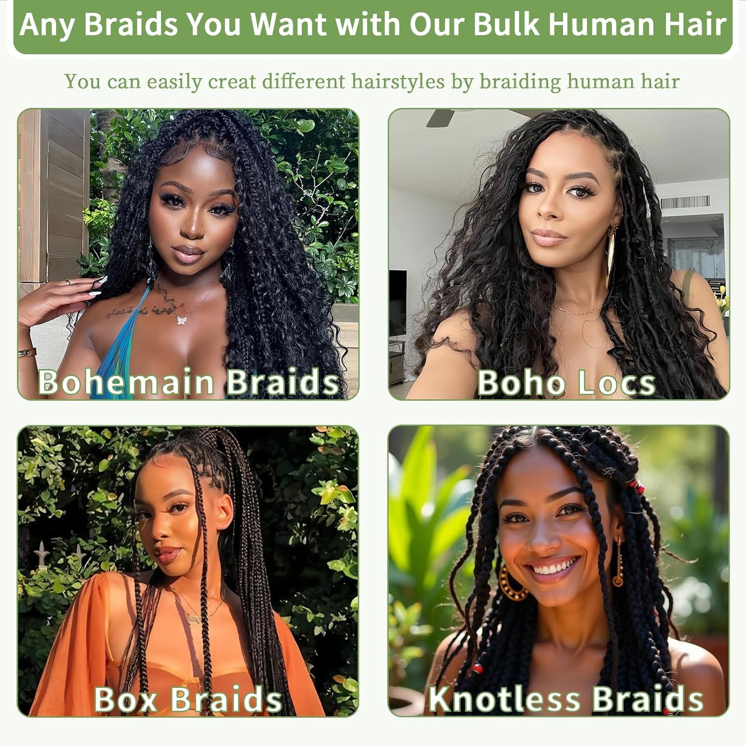 Human Braiding Hair for Boho Braids 100g 26inch Deep Wave Bulk Human Hair for Braiding No Wet And Wavy Micro Curly Braiding Human Hair 100% Unprocessed Brazilian Virgin Hair Extensions
