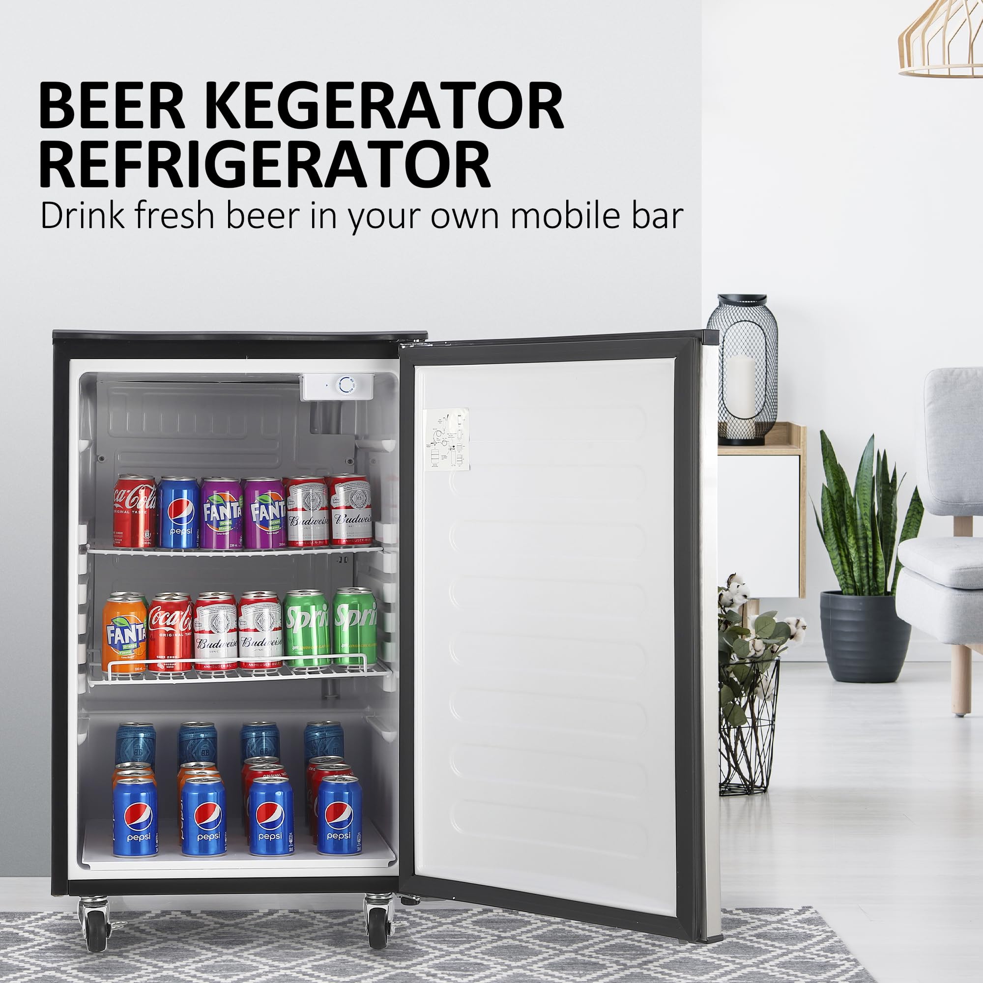 Beer Kegerator, Dual Tap Draft Beer Dispenser, Full Size Kegerator And Keg Beer Cooler With Shelves & Drip Tray & 4 Casters, Stainless Steel Keg Dispenser, 32°F- 50°F Temperature Control, 170l on Fridge.com - View 3