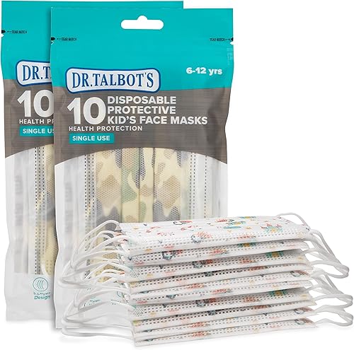 Dr. Talbot's Nuby - Mascarilla desechable para la salud personal para niños de 6 a 12 años, las impresiones pueden variar, paquete de 20