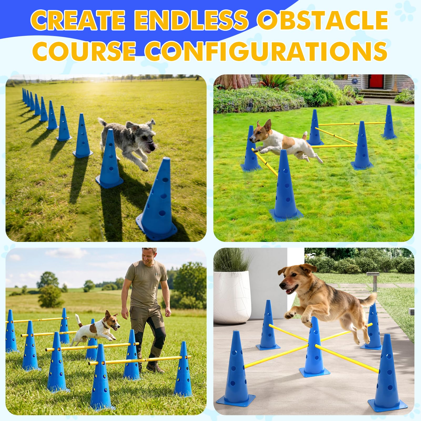 Wdmiya Dog Agility Course Backyard Set with Height Adjustable Crossbar, Dog Agility Training Hurdle Cone Set, 18.9" Dog Agility Equipment for Rehabilitation, Obedience, Starter - 6 Poles & 12 Cones - image 8