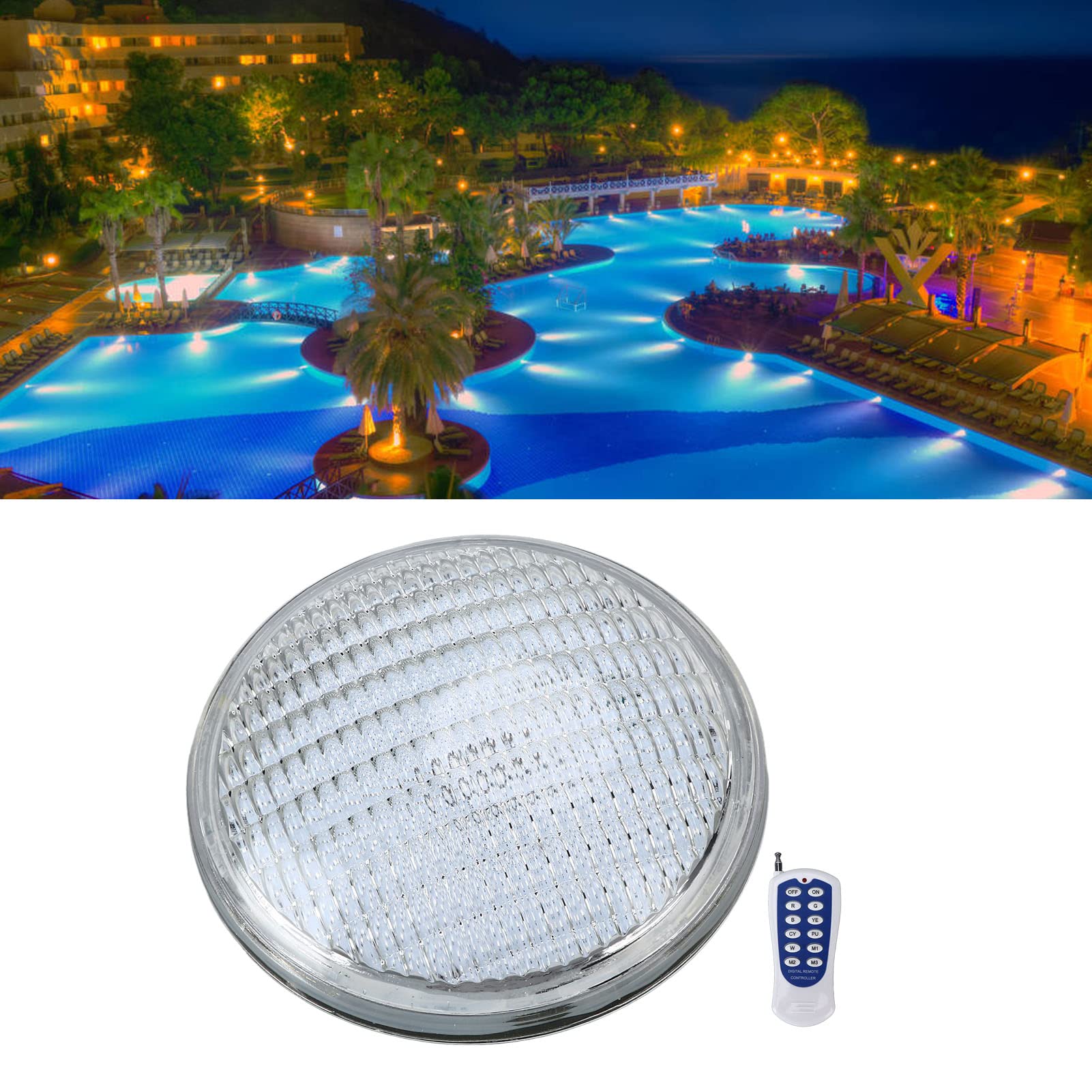 18 W LED-Poolleuchte mit 12-Tasten-Fernbedienung, RGB-Farbwechsel, IP68, 12 V Niederspannungs-Unterwasserleuchte für Schwimmbrunnen, Landschaft