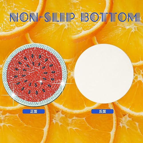 Miniatura 7 de YLOLUL Juego de 10 posavasos de pintura de diamante en forma de fruta, limón, sandía, diamante, posavasos con soporte para pintura de diamantes de