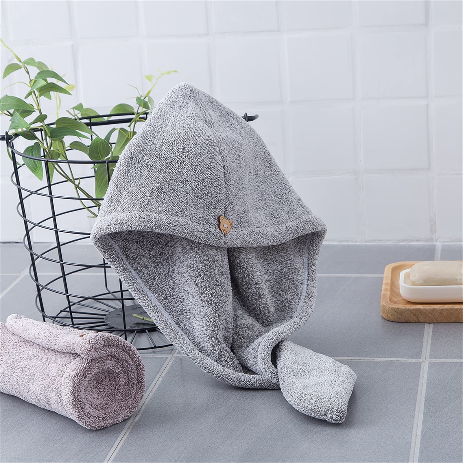 Nach dem Duschhaar Wickelkopf Tuch Twist Head Cap Tuch Turban für EIN schnelles trockenes Bad Mikrofaser nach Hause SPA Haartuch (Color : Gray, Size : 5 Pcs Pack)