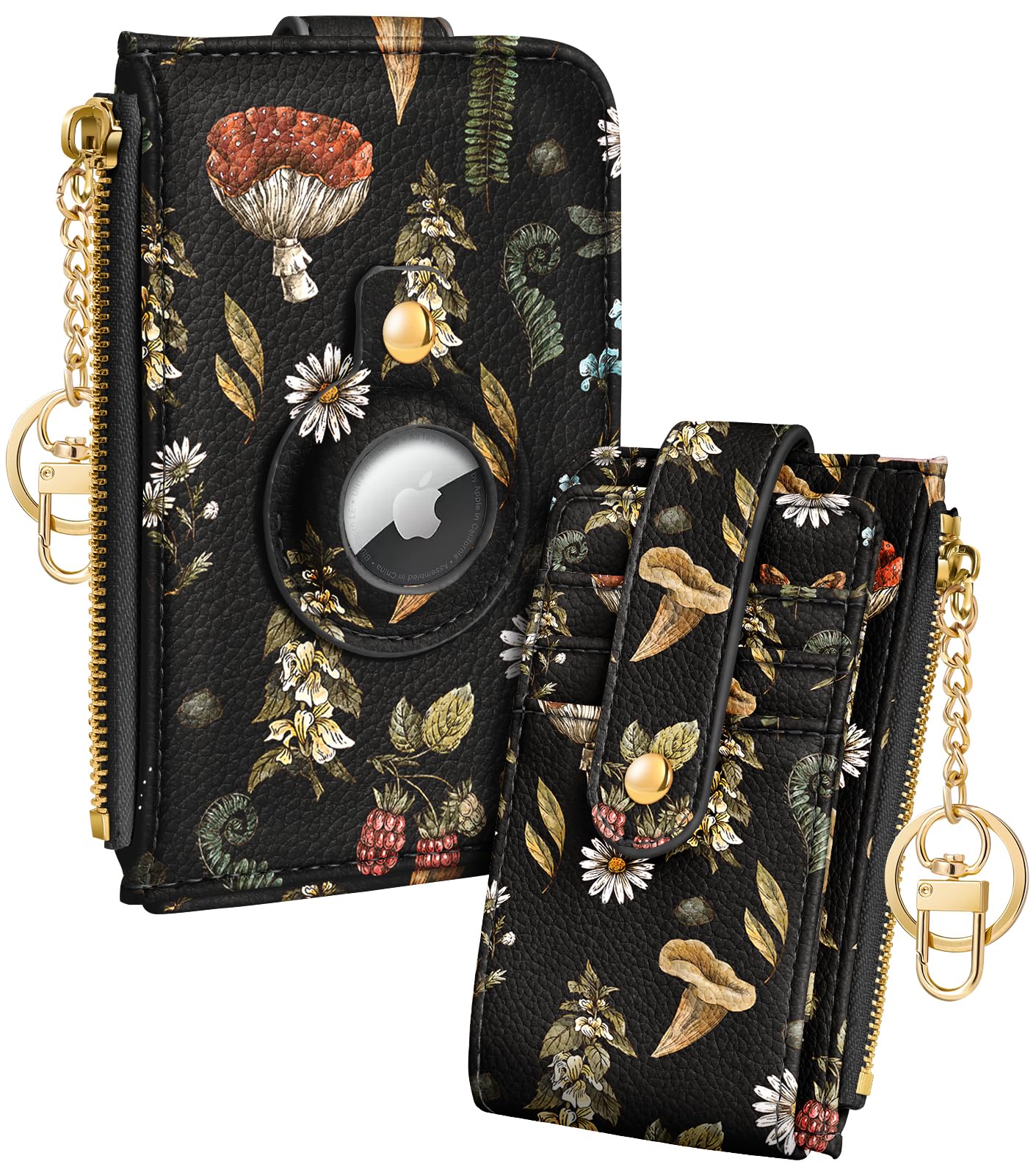 Miss Adola Cute Card Wallet Women with AirTag Holder - Mogu Genuine Leather Small Wallets with Keychain RFID Credit Cardholder Air Tag Aesthetic Coin