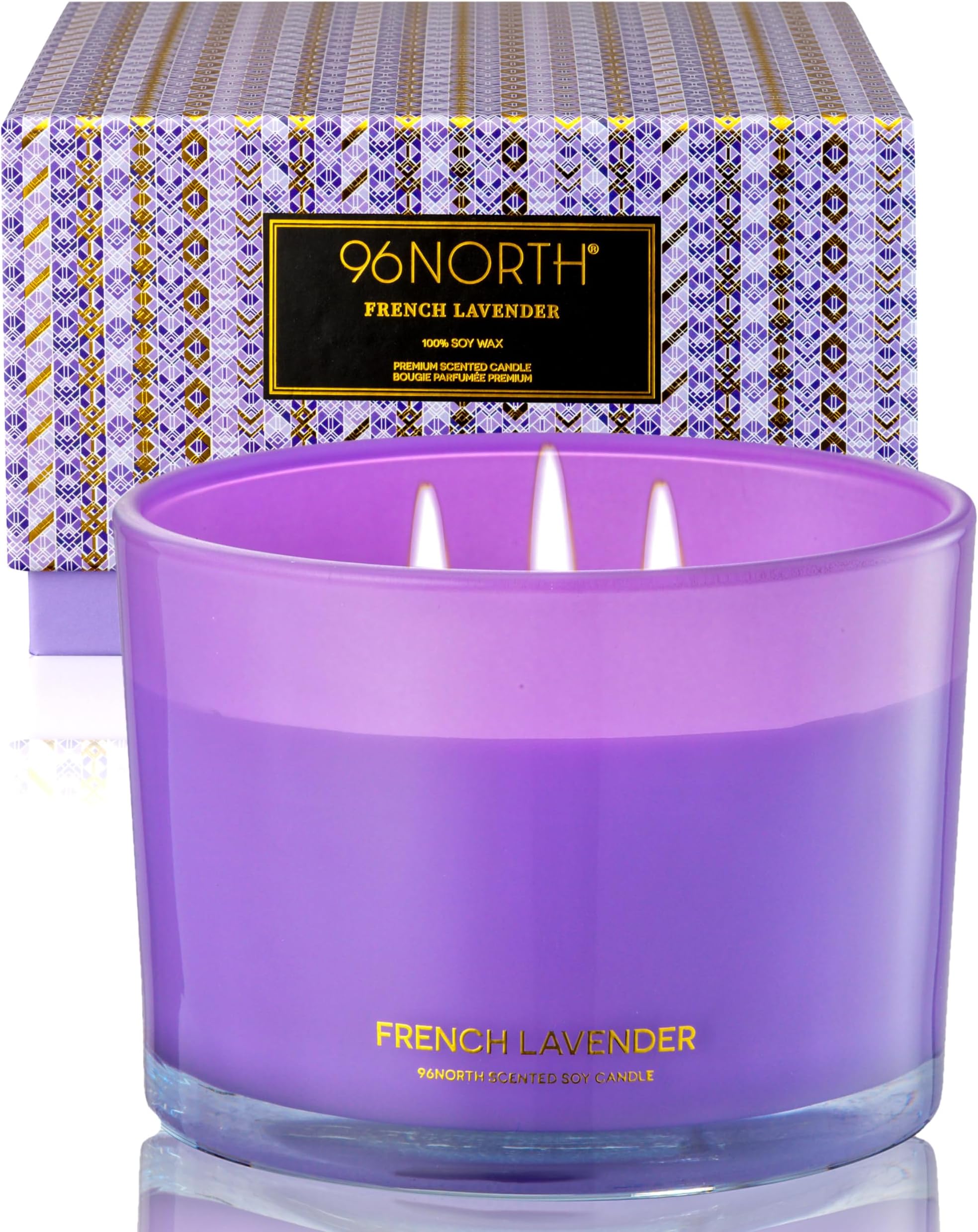 Luxury Lavender Soy Candle | Large 3 Wick Jar Candle | Up to 50 Hours Burning Time | 100% Natural Soy Wax | Relaxing Aromatherapy Aesthetic Candle | Housewarming Gift for Women and Men