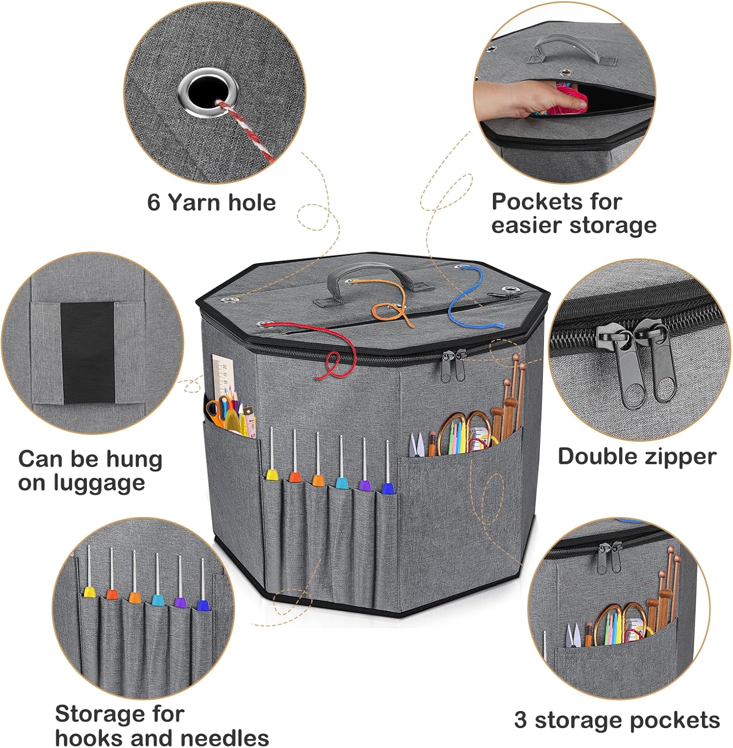 Crochet Bag Organizer for Yarn Storage, Foldable Knitting Bag,Fabric Yarn Holder for Crochet Accessories and Gadgets,Yarn Storage Organizer for Hanging on Suitcase,Crochet Gifts for Crocheters
