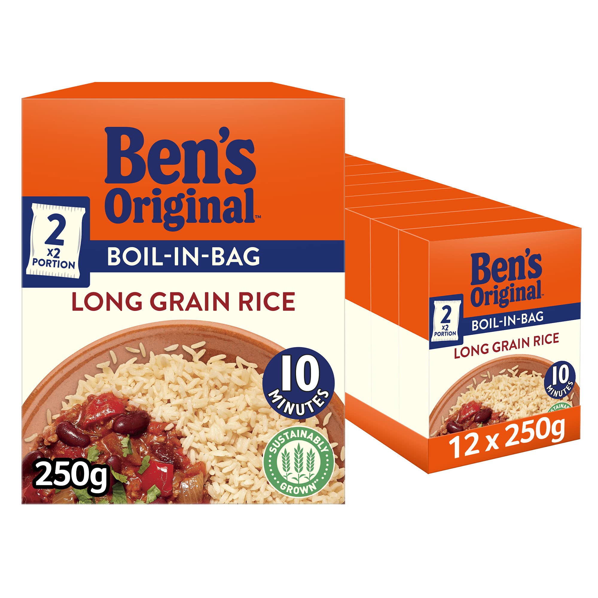 Boil In Bag Long Grain Rice, Bulk Multipack 12 x 250 g boxes (Total 24 bags, 2 portions per bag)