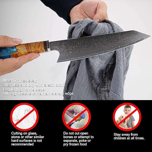 Miniatura 9 de XT XITUO Kiritsuke - Cuchillo de chef de 8 pulgadas, cuchillos de cocina japoneses VG10 de acero Damasco, cuchillo de corte de carne y sushi con