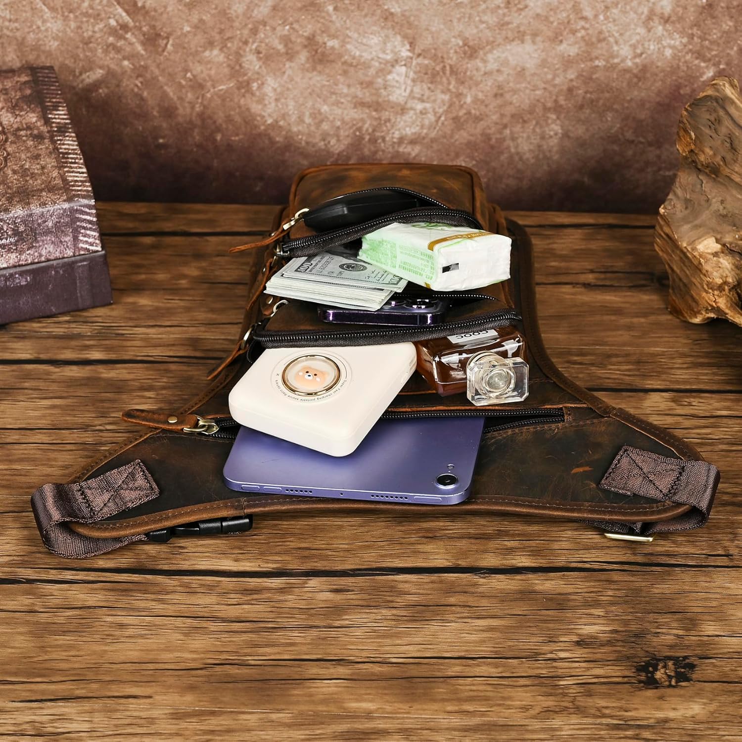 Water Resistant Canvas + Leather Motorcycle Travel Fanny Waist Pack Drop Thigh Leg Bag Pouch For Men Women FB913-5 - Image 6