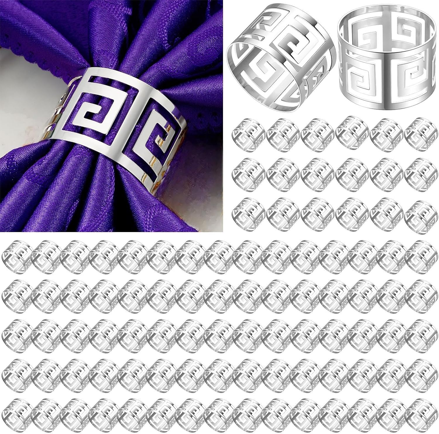 Hotop 16 Pcs Silver Napkin Rings Set Hollow Out Metal Napkin Holder Exquisite Serviette Buckle Bulk for Wedding Party Gathering Dinner Table Decoration