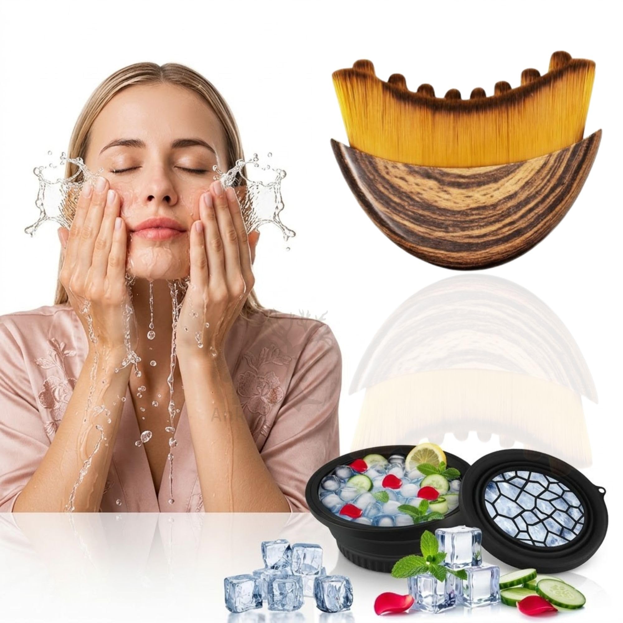 ANKRI 2 Pc Skin Care Combo Set - Silicone Face Bowl for Ice + Contour Face Brush for Sculpting & Drainage – Facial Massager for Jawline, Chin & Neck | Collapsible Facial Ice Plunge Bowl-image-7