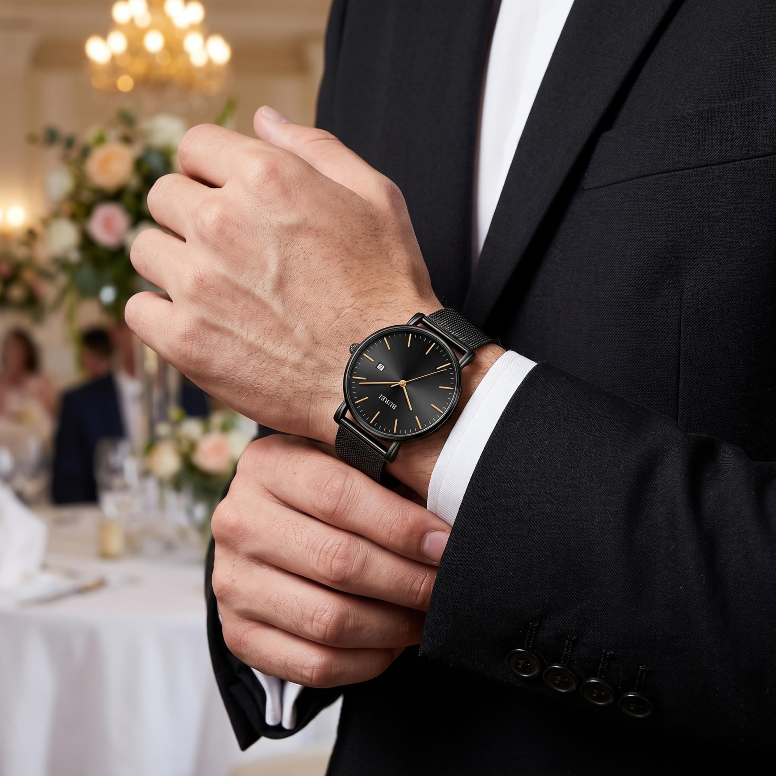 BUREI Herren Uhren Ultra Dünne Minimalistische Quarzuhr mit Datumsanzeige für Damen und Herren Classic Design
